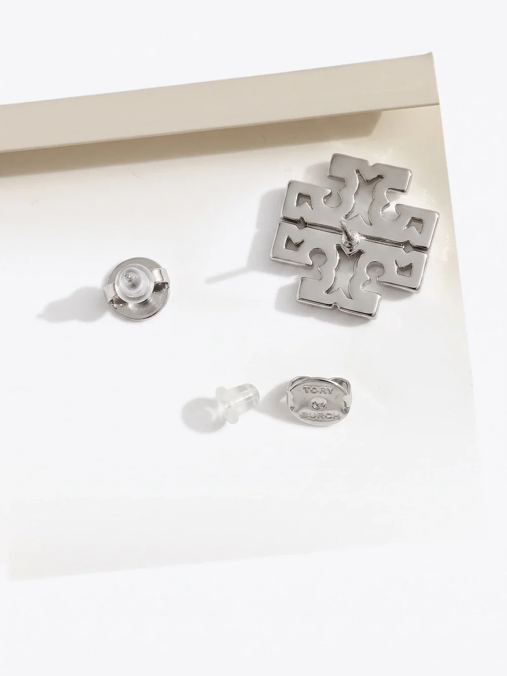 New Tory Burch Icon Pavé Stud Earrings Tory silver
